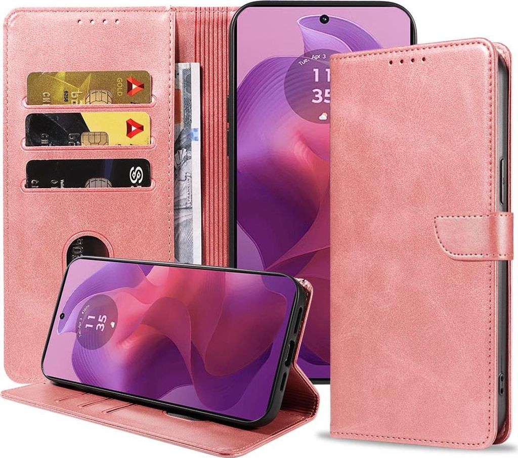 Geeignet für Motorola Moto G24 Handytasche Kunstleder mit magnetischer Lippe und Kartenhalter Buchhülle mit Klappe - Wallet Case mit Kartenfach -...