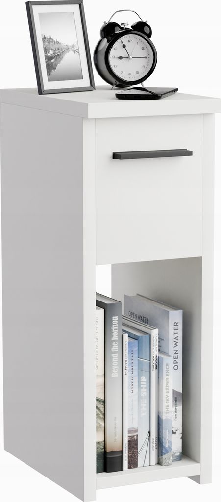 Nočný stolík - 20x30x55 cm - biely - úzky - so zásuvkou - s Obrázok produktu 