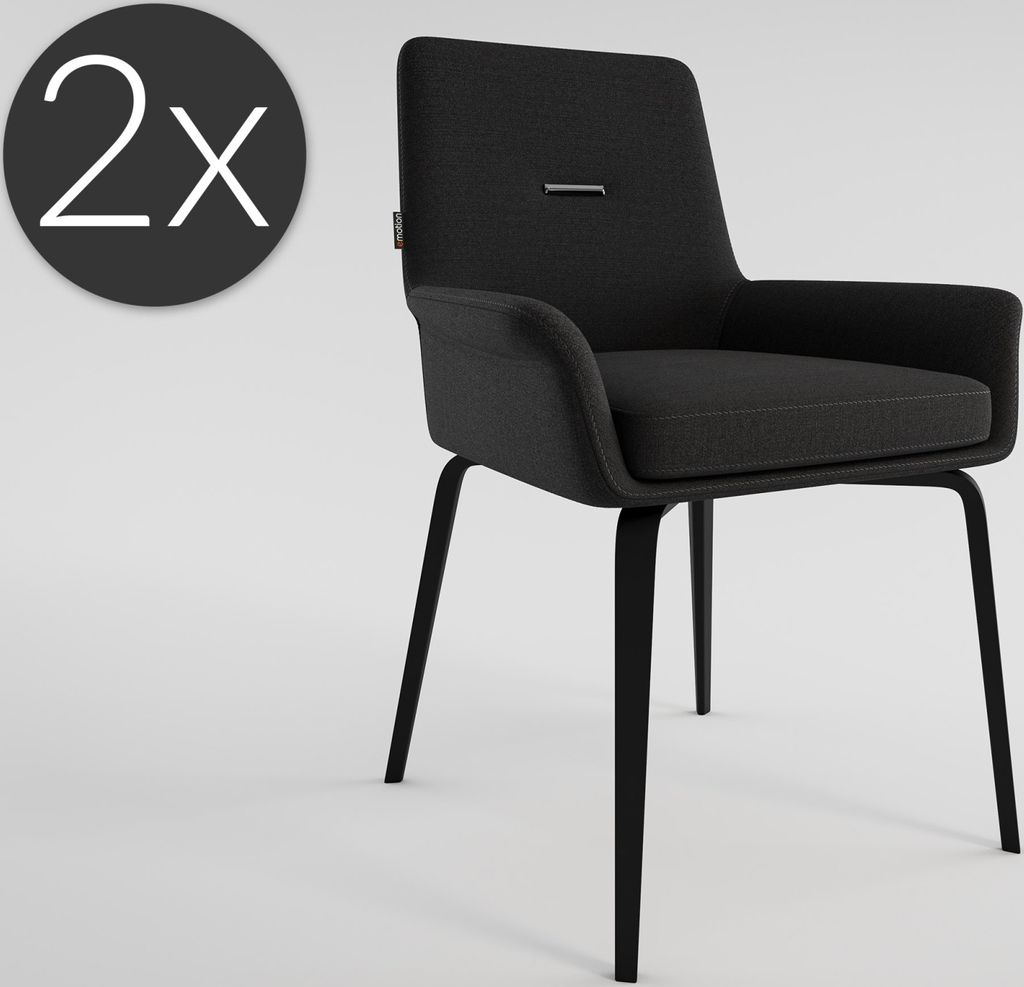 2er Set Esszimmerstuhl Design Küchenstuhl Cara Leinen schwarz Metallbeine : Schwarz
