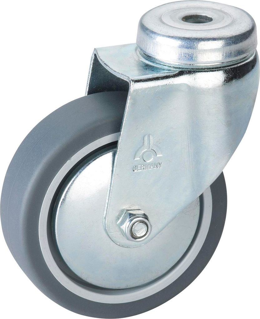 Lenkrolle TPE Kunststoffrad ø 75 mm Möbelrolle Tragkraft 50 kg mit Rückenloch