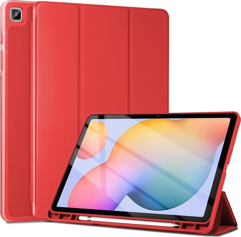 Conie Tablet Smart Cover für Samsung Galaxy Tab S7 FE Klapp Tasche Rundumschutz Silikon Hülle mit Aufstellfunktion in Rot