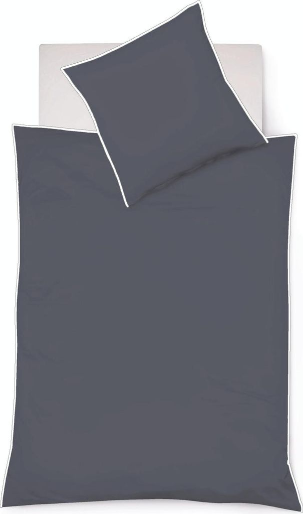 Fleuresse Black Premium Schweizer Satin Bettwäsche mit 3 seitiger Paspel, Uni granit