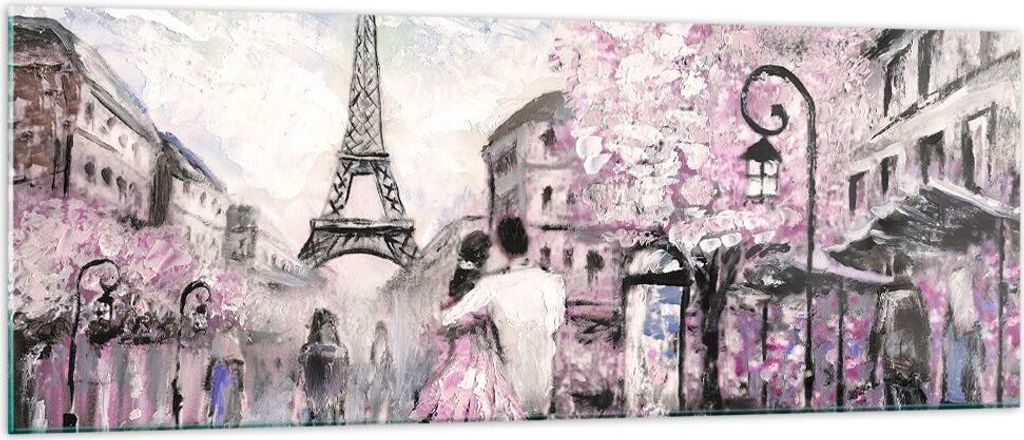 Bilder auf glas - Paris Weg Illustration eiffle - 140x50cm - Glasbilder - Wandbilder - Kunstdruck - zum Aufhängen bereit - Wanddekoration aus Glas...