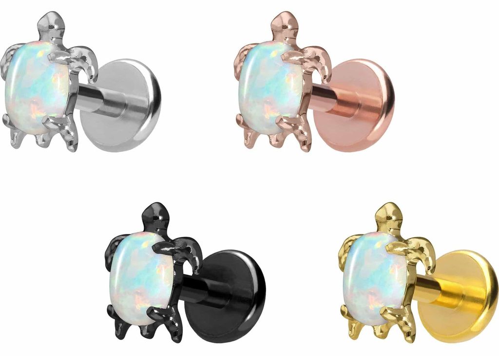 Ohrpiercing, Nasenpiercing Titan Labret mit Push Fit SCHILDKRÖTE Silber Stablänge: 8mm | Stabstärke: 1,2mm
