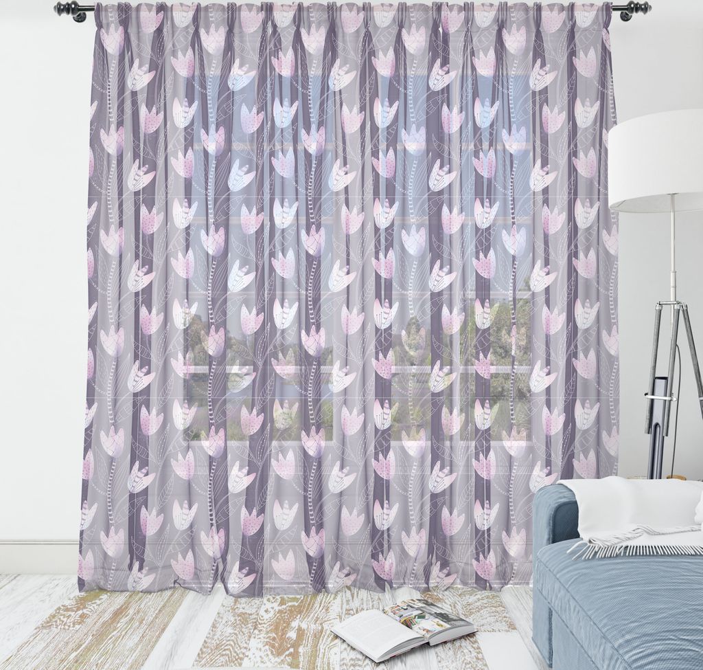 ABAKUHAUS Blumen Wandteppich, Zier Tulpen inspiriert Violet Motive, Wohnzimmer Schlafzimmer seidiges Satin Wandtuch, 160 cm x 274 cm, Lila Pale Mauve