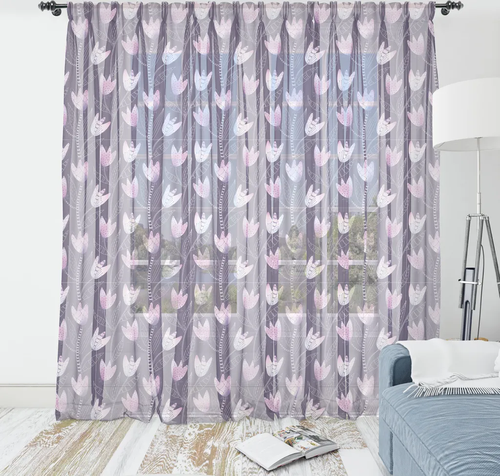 Tapisserie Satinée Violette aux Motifs Floraux - Grand Format 274 cm