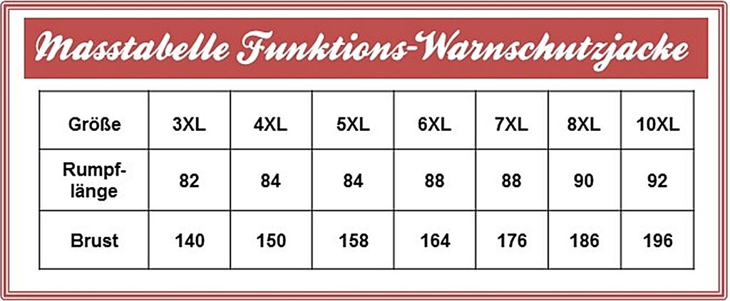 Übergrössen Funktions-Warnschutzjacke marc & mark Reflektorstreifen Gelb 7XL