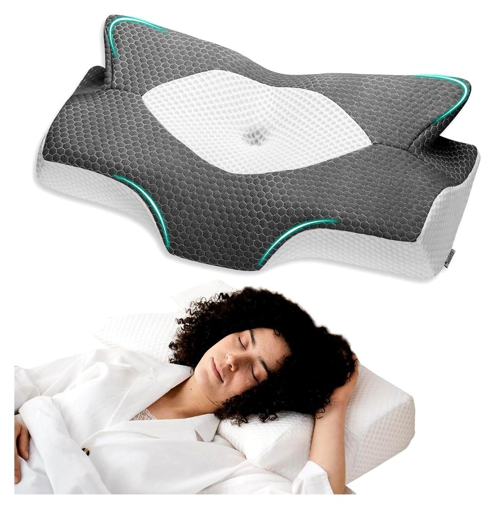 Orthopädisches Nackenkissen aus Memory Foam, Ergonomisches Kopfkissen für Nackenschmerzen, geeignet für Rücken-, Seiten- und Bauchschläfer, Wa...