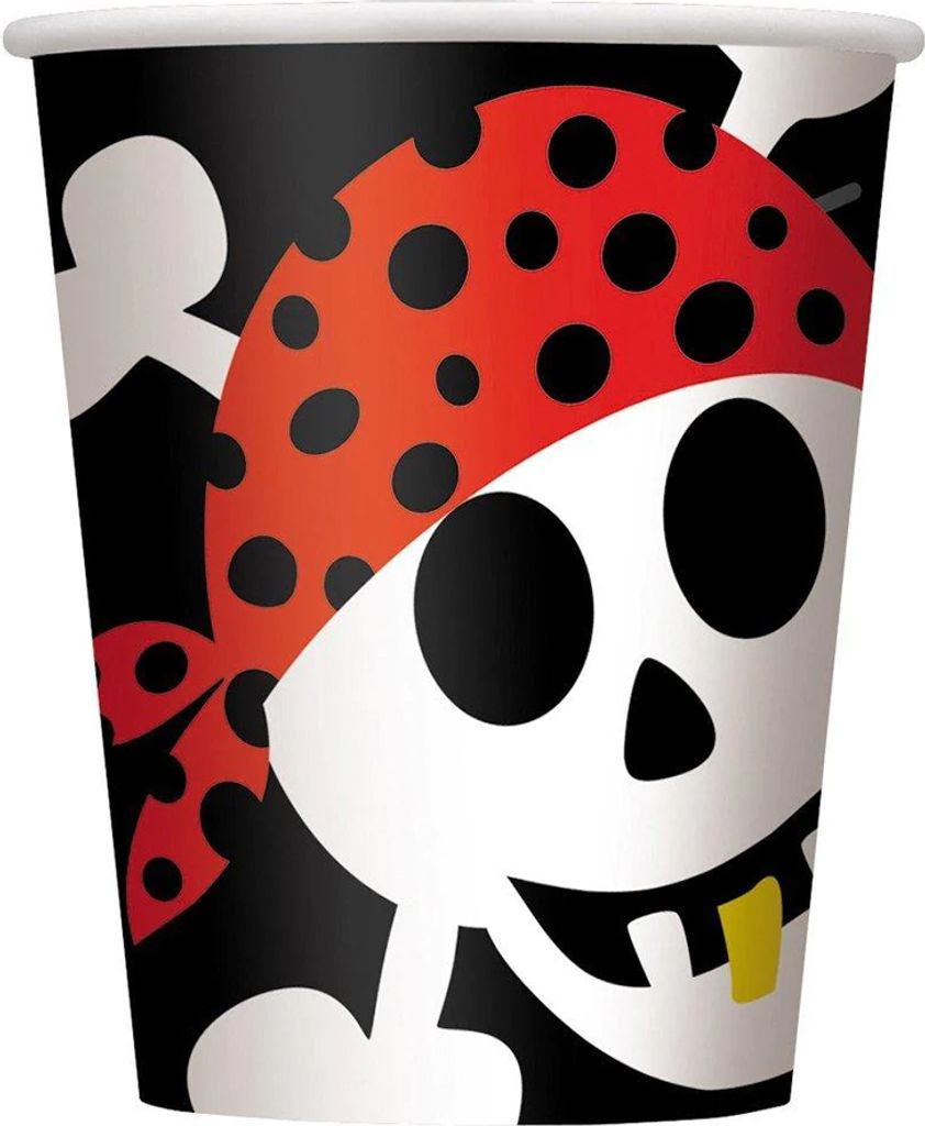 Unique Party - Party-Becher "Pirate Fun" 8er-Pack - Papier SG29581 (Einheitsgröße) (Schwarz/Weiß/Rot)