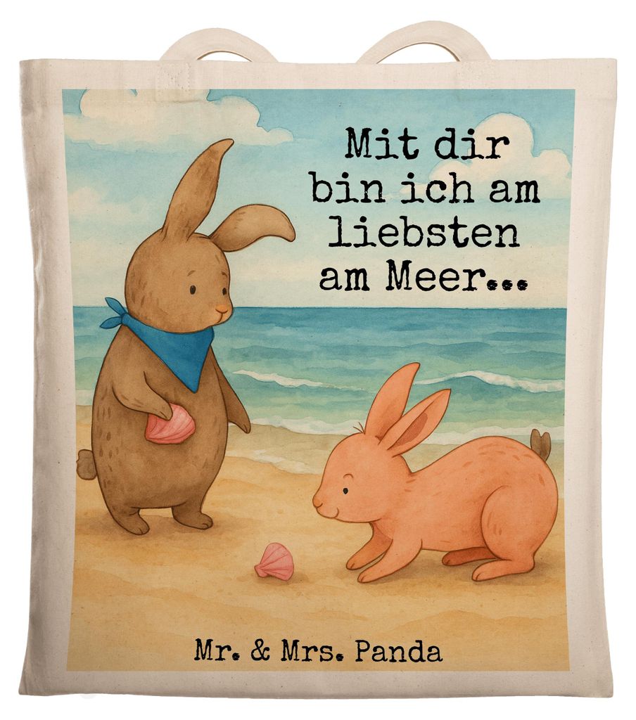 Mr. & Mrs. Panda Tote Bag Hasen Muschel Design - Weiß - Geschenk, Beste Freundin, Meer, Strand, Laptoptasche, Tragetasche, Tasche, Jutebeutel, Mus...