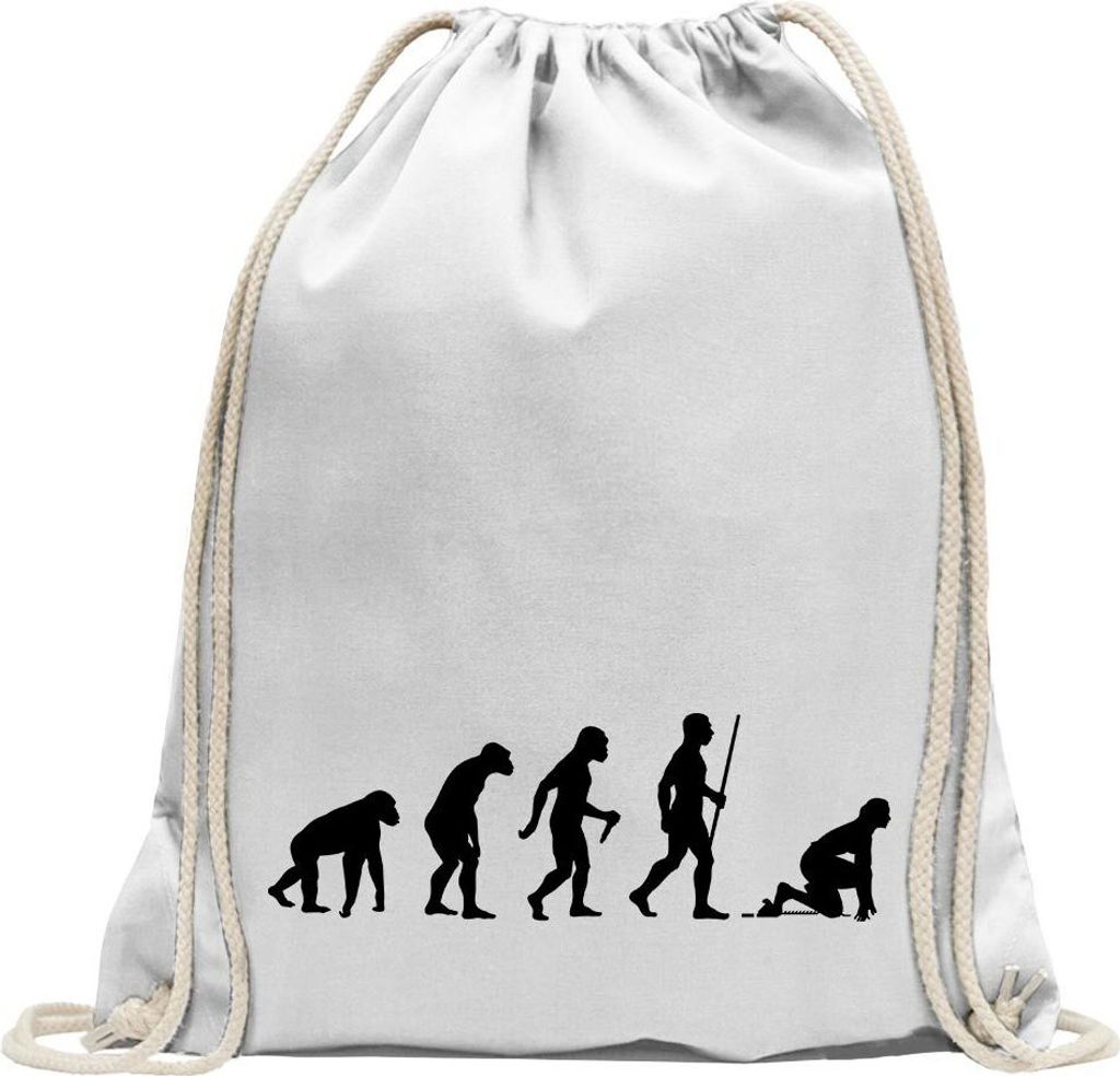 Kiwistar - Turnbeutel - weiss - Sprint Laufen Evolution - Fun Rucksack Sport Beutel Gymsack Baumwolle mit Ziehgurt