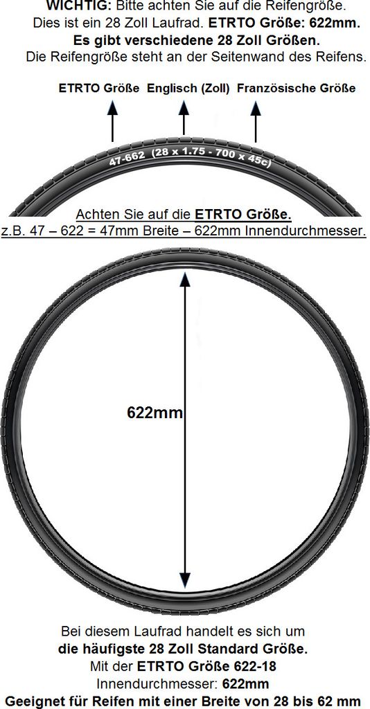 REDONDO 28 Zoll Vorderrad Laufrad Fahrrad V-Profil Produktbild 3