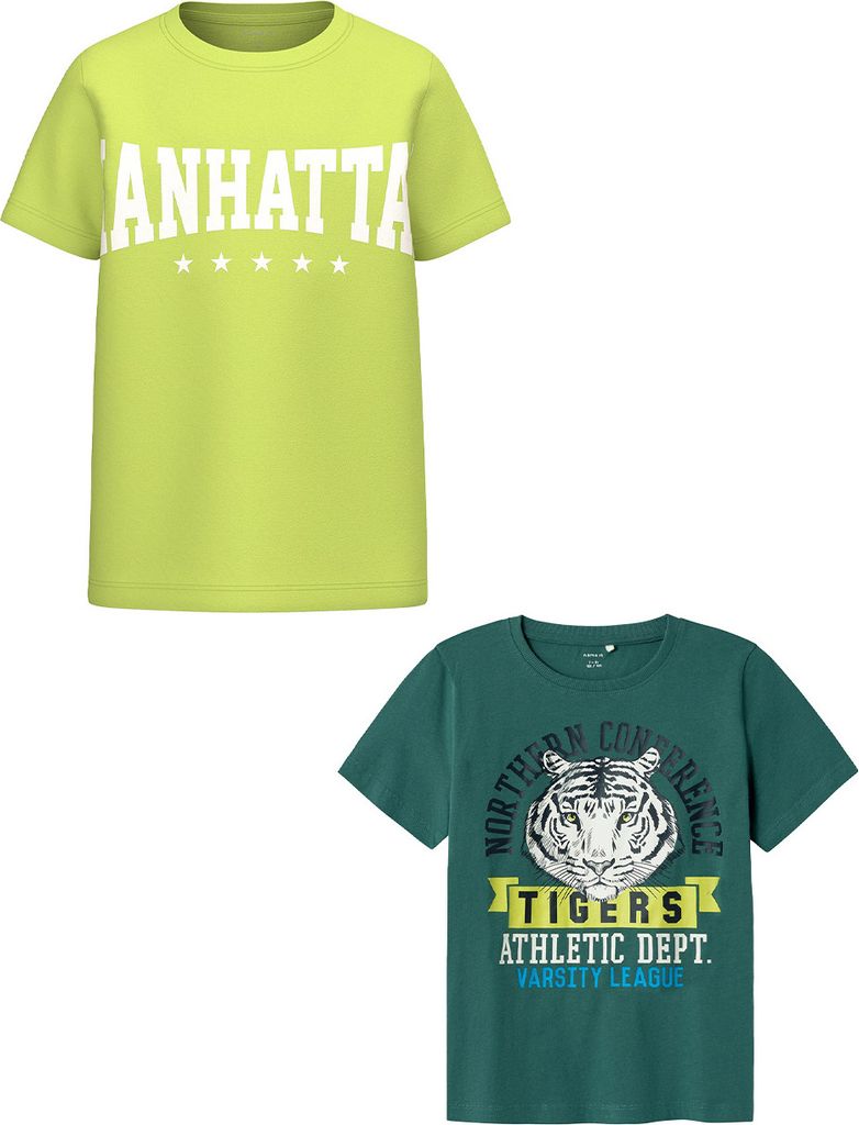 NAME IT T-Shirt 2er-Set Kurzarm Rundhals Regular Fit Print Größe: 104-116