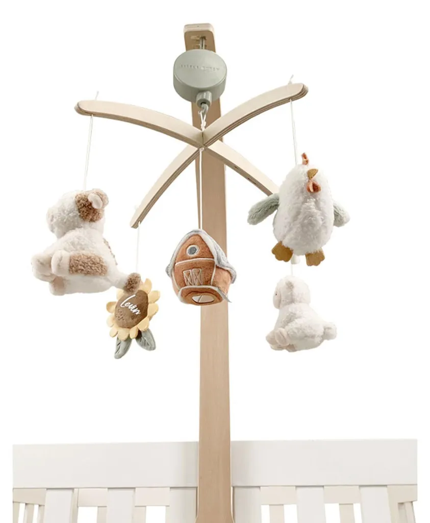Aide au sommeil bébé : Mobile musical bois Little Farm apaisant