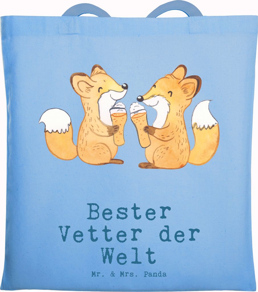 Mr. & Mrs. Panda Jutebeutel Fuchs Bester Vetter der Welt - Sky Blue - Geschenk, Büchertasche, Stoffbeutel, Verwandtschaft, Familie, Cousin, Tasche...