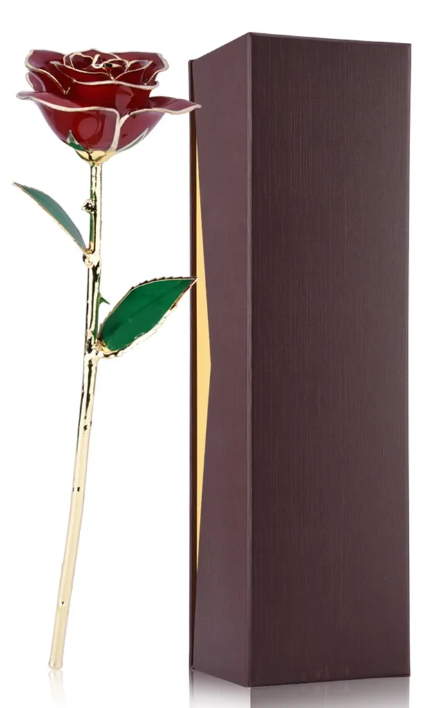 Rose Rouge Naturelle et Or 24 Carats - Finition Artisanale 28 cm