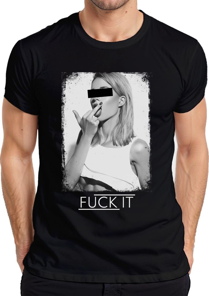 F*ck It Slogan Mittelfinger frech provokativ Statement Sarkasmus Herren T-Shirt, Schwarz, XL