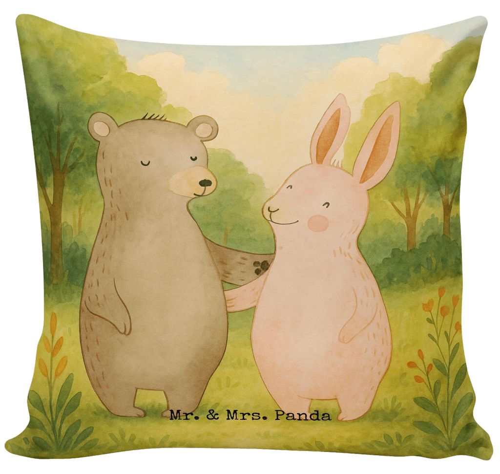 Mr. & Mrs. Panda Kuschelkissen Bär und Hase Umarmen Design - Weiß - Geschenk, Sofa Kissen, für, Best Friends, BFF, Freundin, Deko, 40x40, Polste...