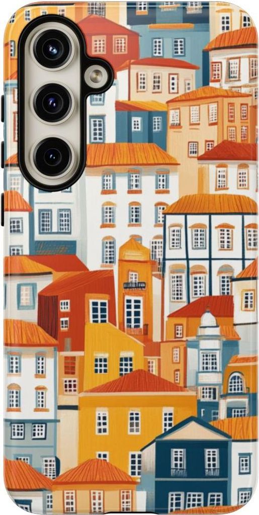 Buntes Häuser-Muster mit Glanzoptik – Hülle Kompatibel mit Samsung Galaxy S24 Plus