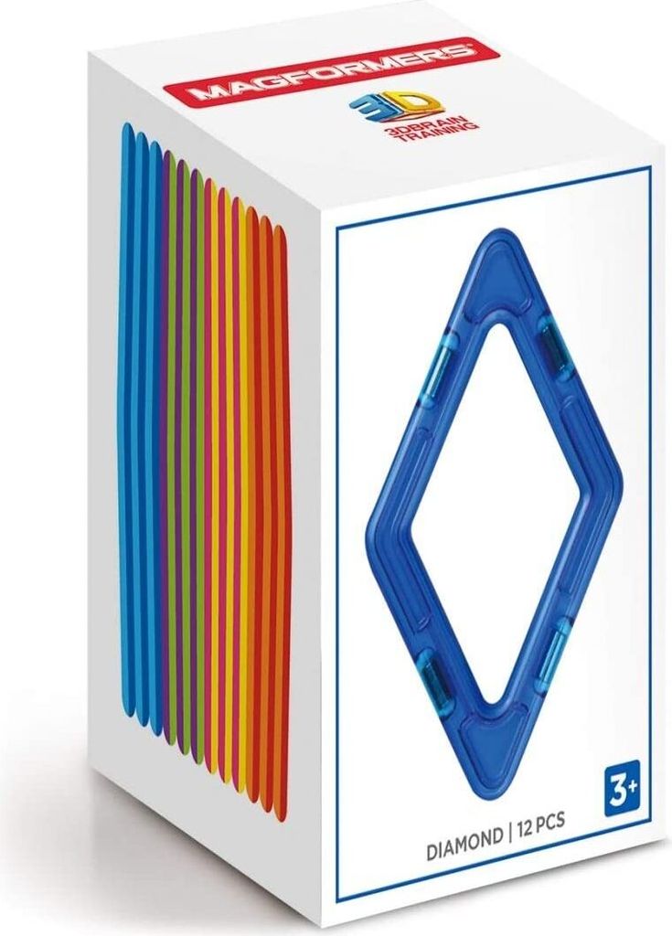 Magformers Romby Magnetspielzeug, 12 bunte rautenförmige Bauteile, stapelbar, für 3D-Konstruktionen