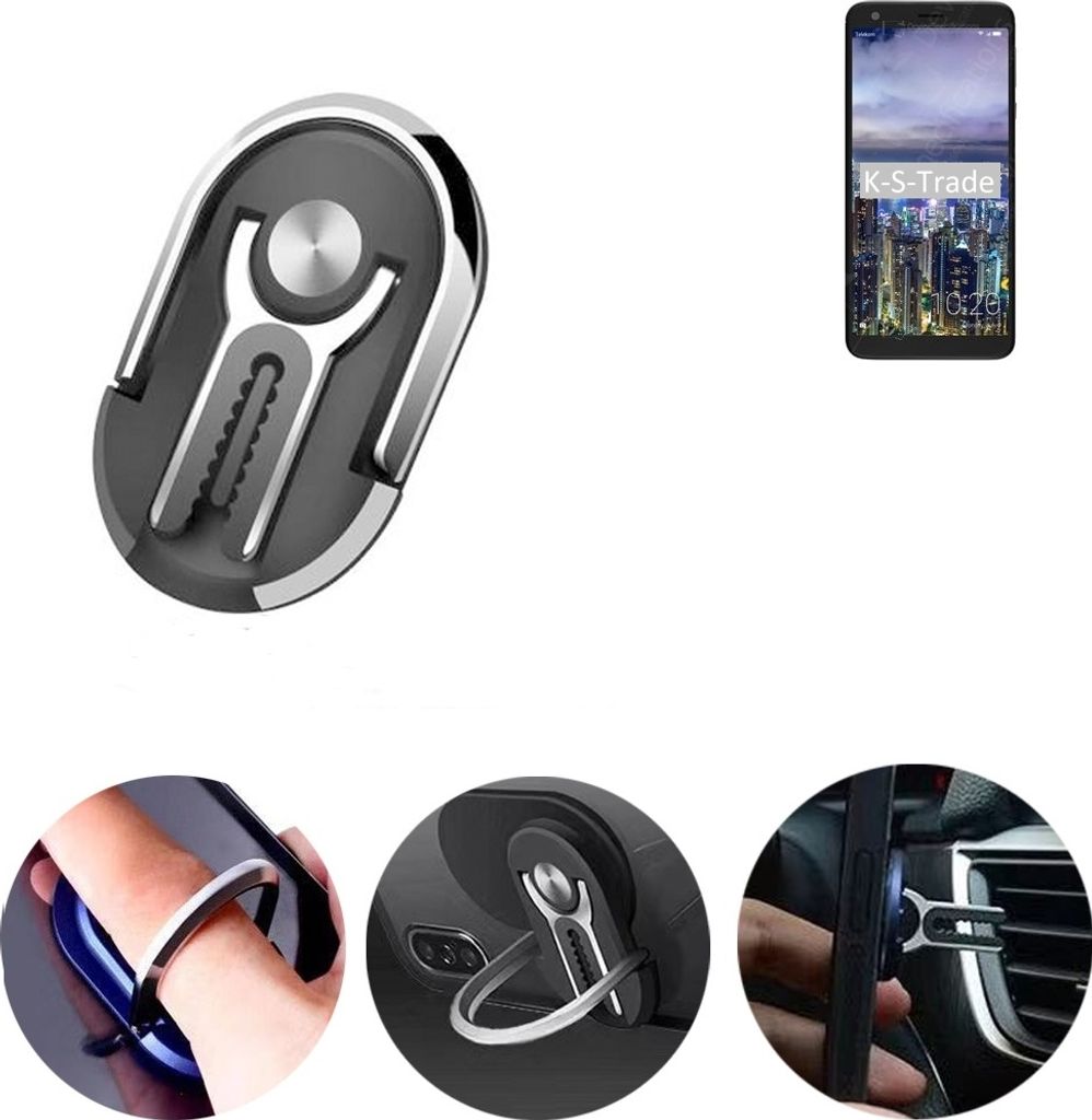 K-S-Trade 3in1 Smartphone-Ring Handy-Ring kompatibel mit Sharp B10 Fingerhalterung Handyring Tischständer Lüftungsgitter-Halterung Tisch Ständer