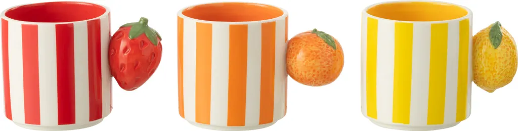 J-Line Mug Fruit Dolomit en Relief - Tasse de Qualité Décor Fruit Mix