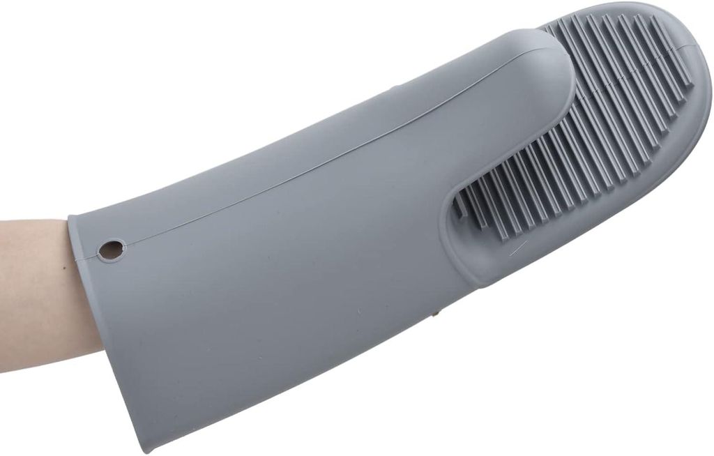 Extra lange Ofenhandschuhe aus dickem Silikon, wasserdicht und rutschfest, zum Kochen und Grillen, grau