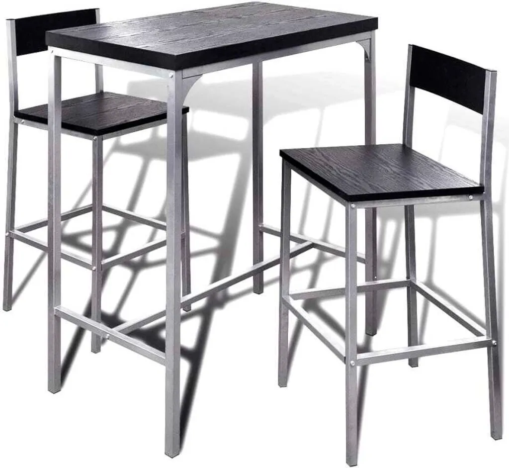 Set bar petit déjeuner complet avec table haute et 2 tabourets noirs