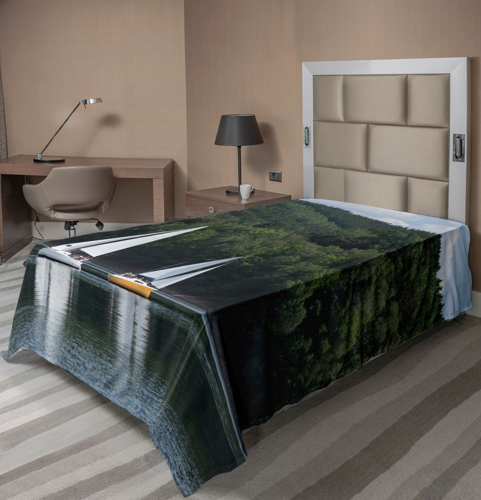 ABAKUHAUS Segelboot Bettlaken, Segelboote Auf Einem See Wald Hill Yachting Landschaft Küste Natur Landschaften, weiches bequemes oberes Bettlaken ...