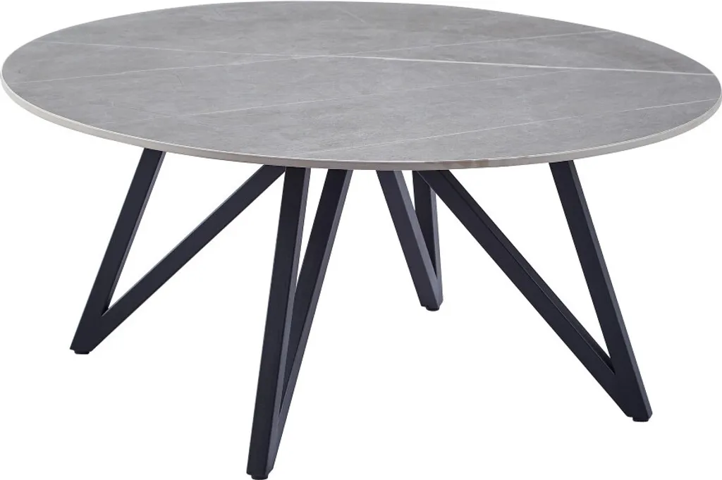 CasaDolce BELIZEA Table Basse 90x90cm Pierre Frittée Grise Pieds Métal