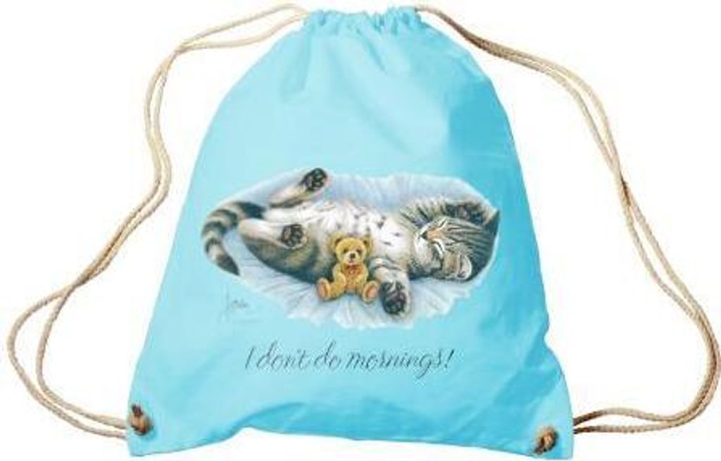 Sporttasche Turnbeutel Trend-Bag Print Cat Katze i don ́t do mornings - KA070/2 Color - hellblau