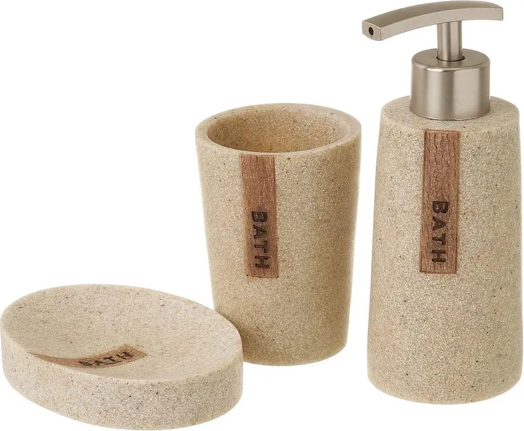 Kit Salle de Bain Anti-Casse Set 3 Accessoires Beige Plastique Durable