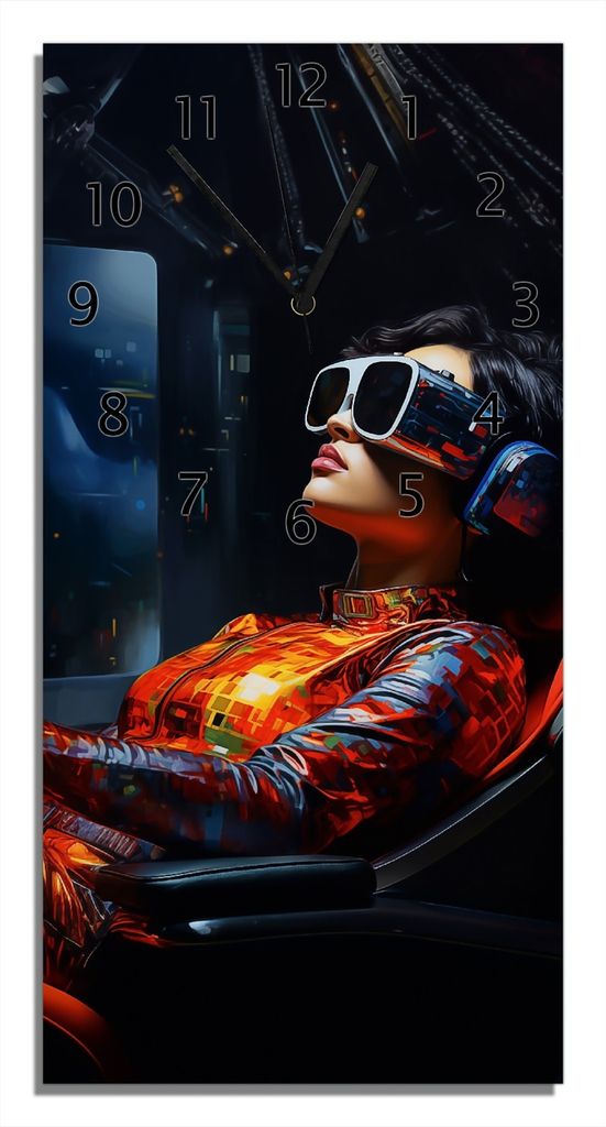 Wallario Design Wanduhr bedruckt, Größe 30 x 60 cm, Motiv: Virtuelle Dimensionen