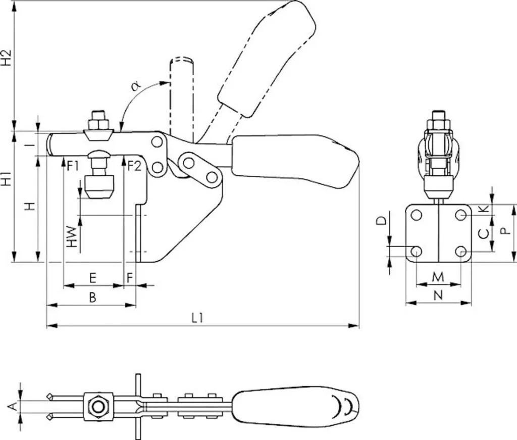 Sauterelle horizontale AMF 6833 taille 1 pour gabarit et usinage
