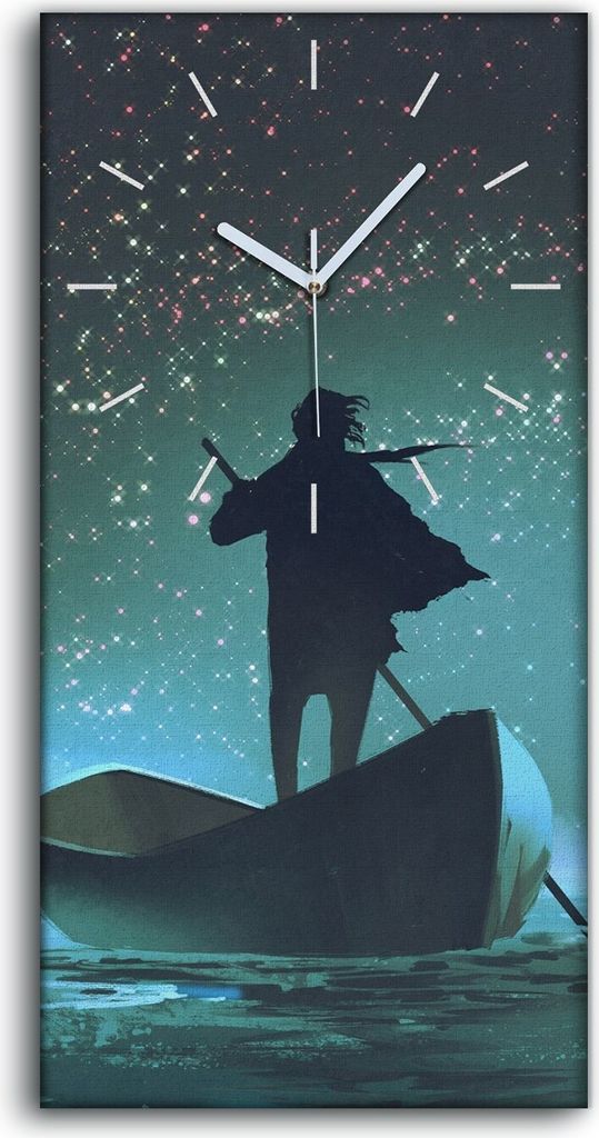 Wanduhr Uhr Wandbild Leinwand 30x60 Kunst Mann rudert ein Boot im Meer - weiße Hände