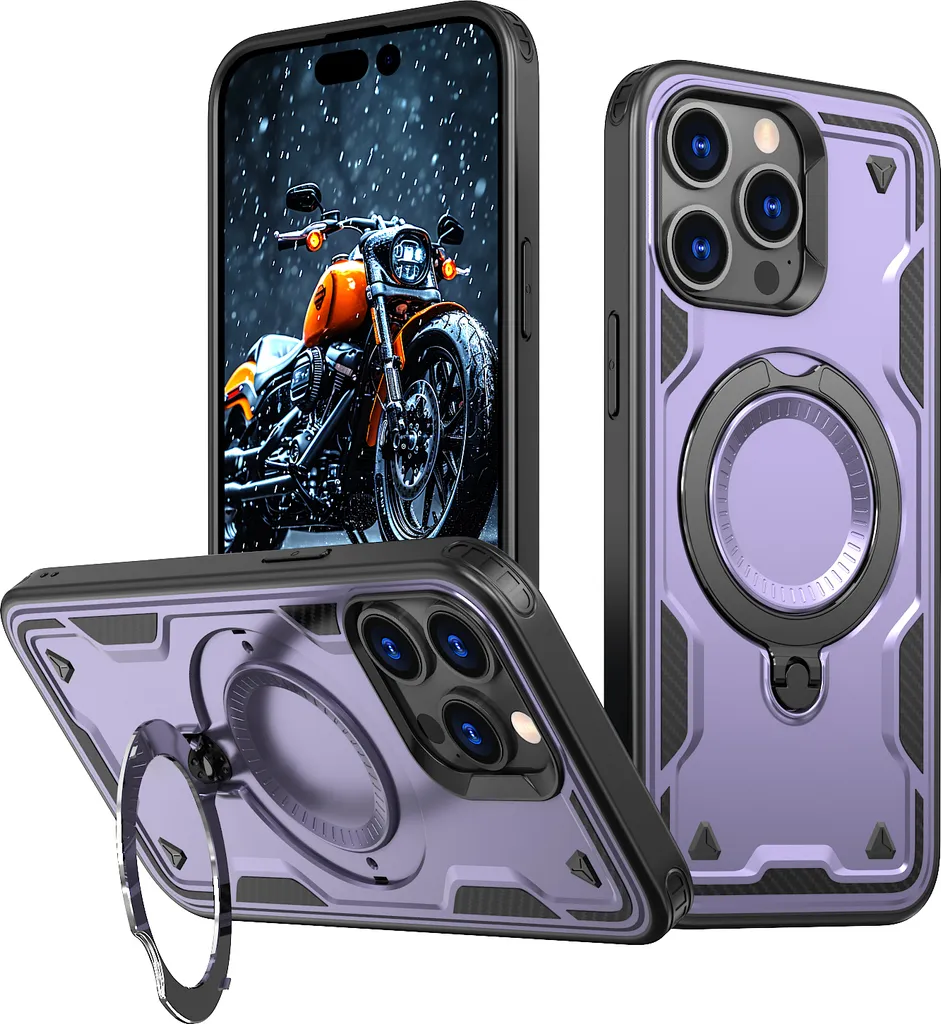 Custodia iPhone 15 Pro Viola Militare con Anello Magnetico e Supporto