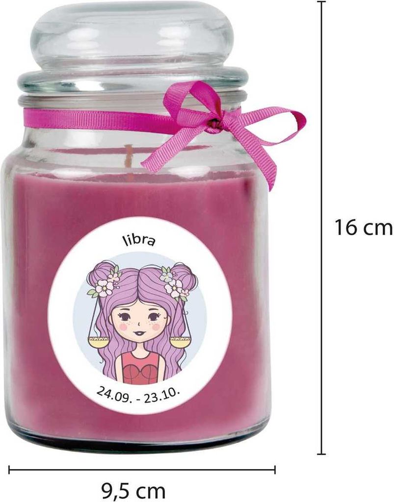 HS Candle "Sternzeichen" Duftkerze Lavendel im Bonbonglas ( Waage ) - viele Motive zur Auswahl, 500g - Brenndauer bis zu 110 Std - Libra