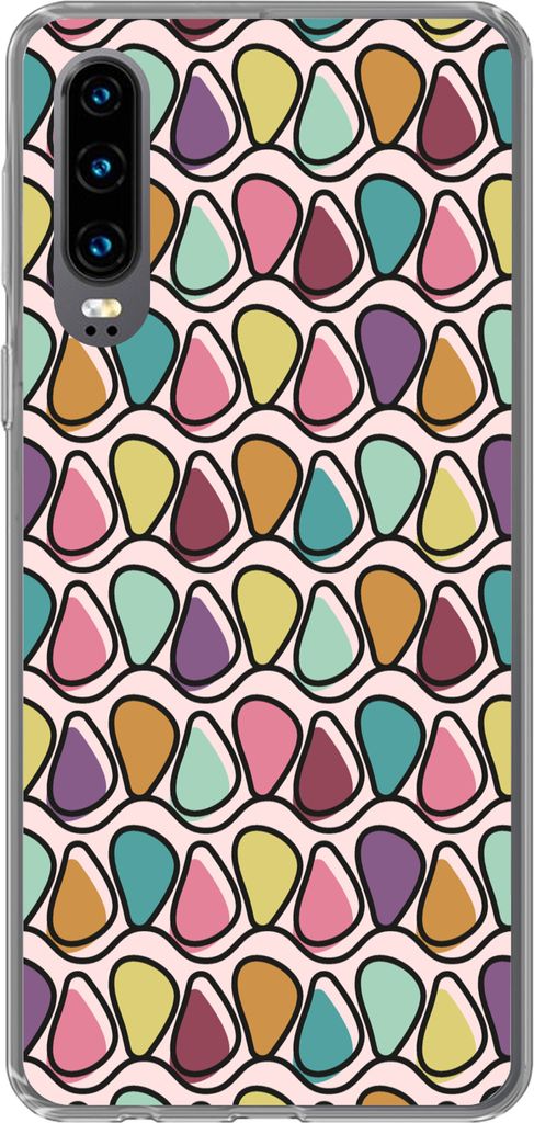 MuchoWow Handyhülle Schutzhülle Hülle für Telefoonhoesje Huawei P30 Muster - Oval - Pastell Silikon Softcase Handy Hülle - Kartenbesitzer