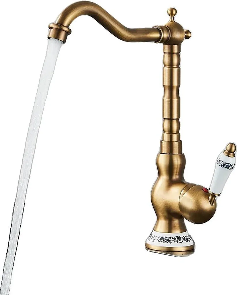 Miscelatore Lavabo Stile Pregiato Ottone Antico Girevole Elegante