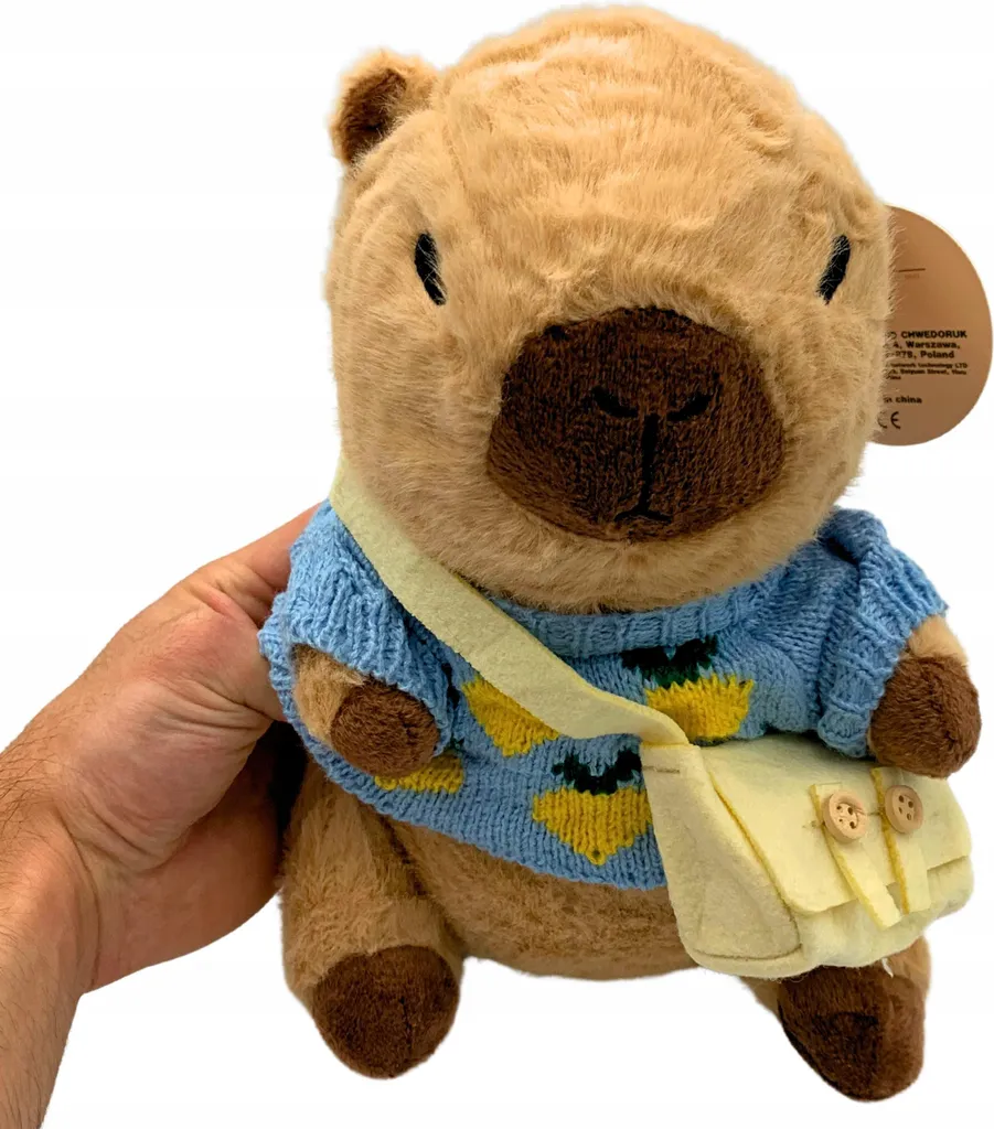 Doudou Capybara en peluche douce 25 cm avec pull et mini sacoche