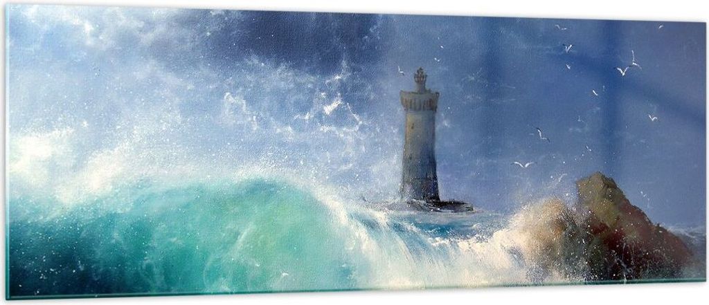Bilder auf glas - Leuchtturm Meer - 140x50cm - Glasbilder - Wandbilder - Kunstdruck - zum Aufhängen bereit - Wanddekoration aus Glas - Glas Bilder...