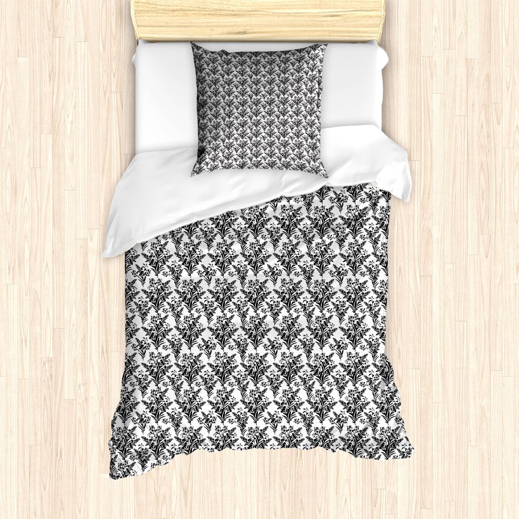 ABAKUHAUS Blumen Bettbezug Set für Einzelbetten, Monochrome Vintage-Blüten, Milbensicher Allergiker geeignet mit Kissenbezug, 135 cm x 200 cm - 8...
