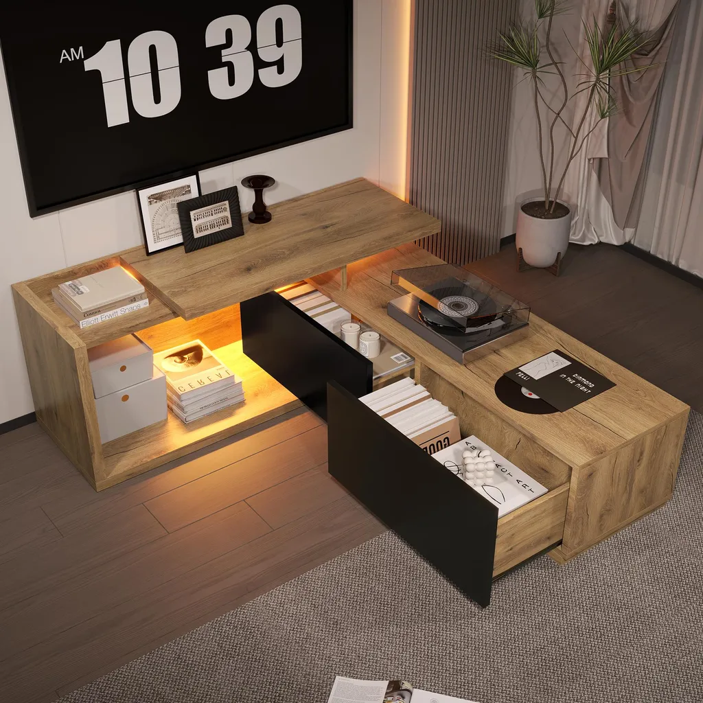 Meuble TV LED Design Moderne 133cm avec Rangement Modulaire Bois