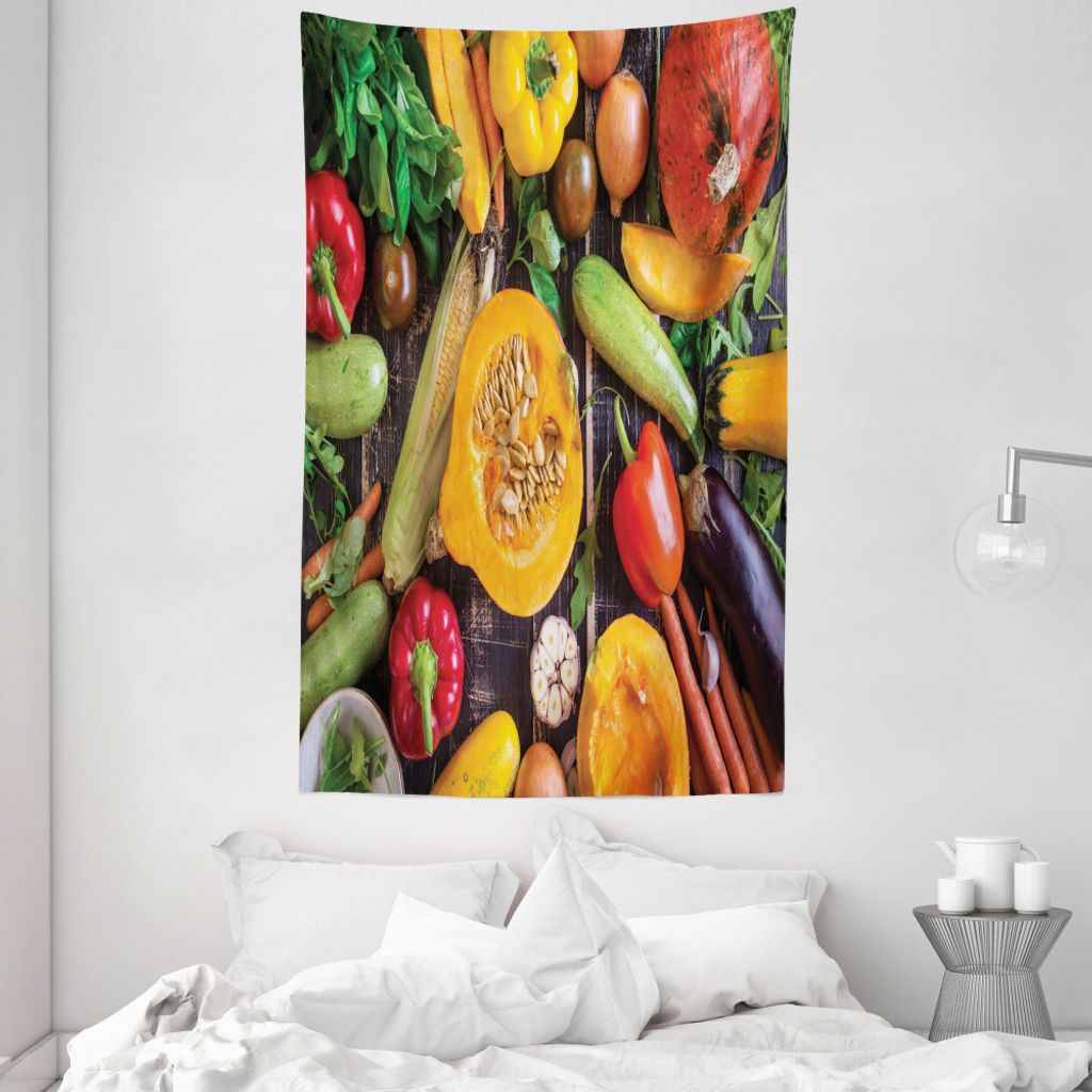 ABAKUHAUS Ernte Wandteppich und Tagesdecke, Frisches Gemüse Tabelle aus Weiches Mikrofaser Stoff Waschbar ohne Verblassen Digitaldruck, 140 x 230 ...