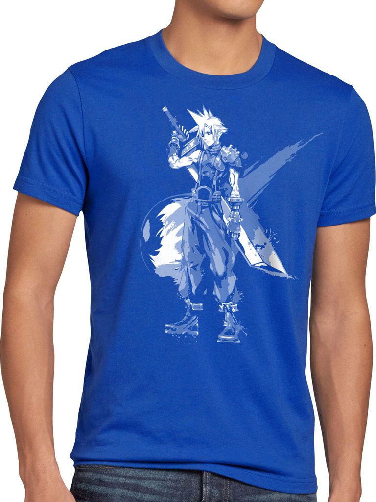 style3 Cloud Strife Herren T-Shirt final 7 VII chocobo sephiroth, Größe:5XL, Farbe:Blau