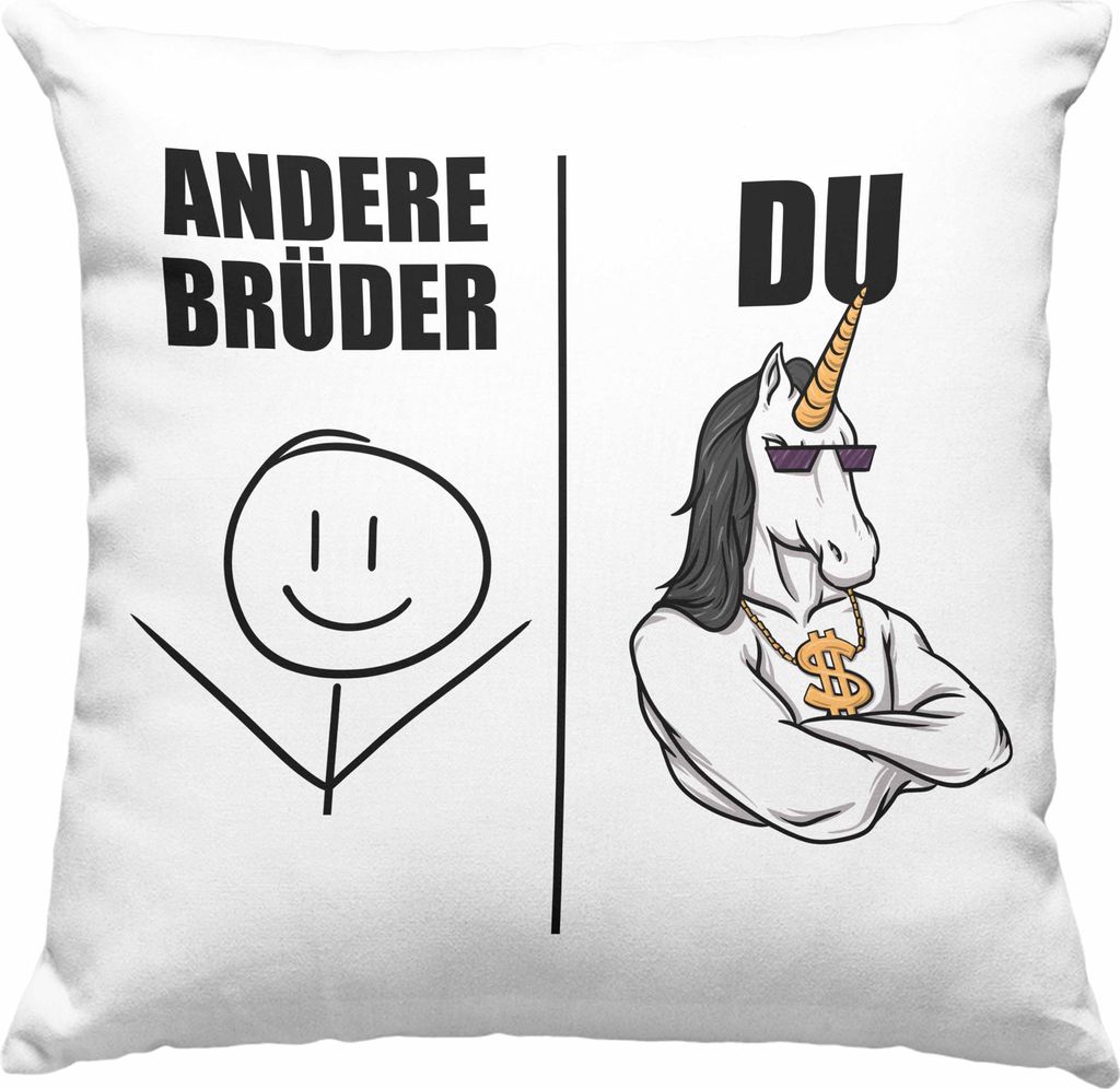 Trendation - Bruder Geschenk Deko-Kissen mit Füllung 40x40 Spruch Bester Bruder Geschenkidee von Schwester für Brüder (Grau)