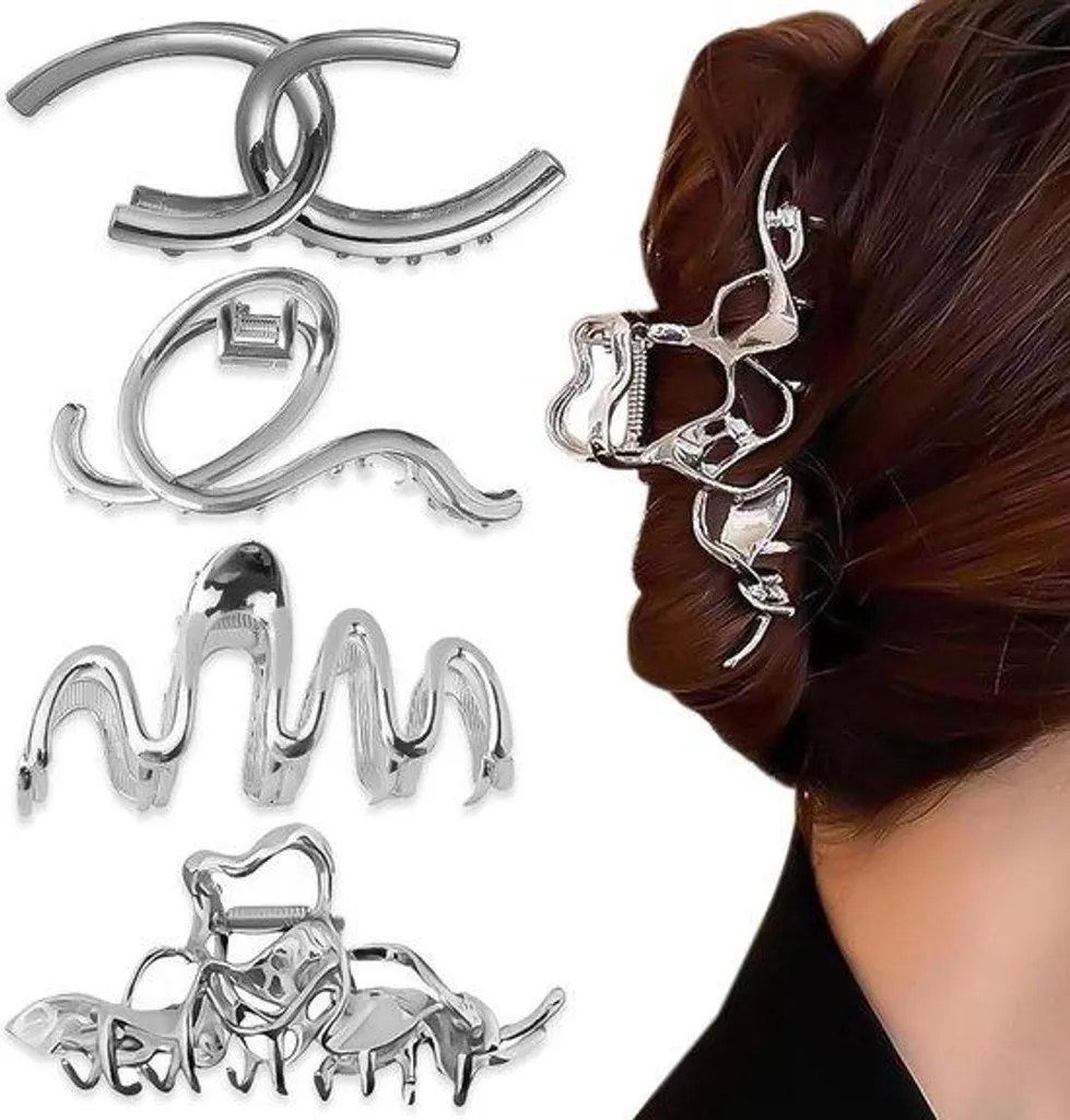 Pince à cheveux crabe argentée antidérapante format XXL lot de 1