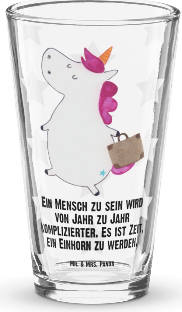 Mr. & Mrs. Panda Wasserglas Einhorn Koffer - Transparent - Geschenk, Einhörner, Tumbler, Unicorn, Abenteuer, Gepäck, Trinkglas, Glas, eistee, Bie...