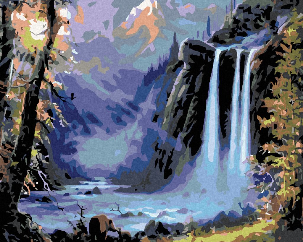 Zuty - Malen nach Zahlen - WASSERFALL BEIM SONNENUNTERGANG, 40x50 cm, ohne Keilrahmen