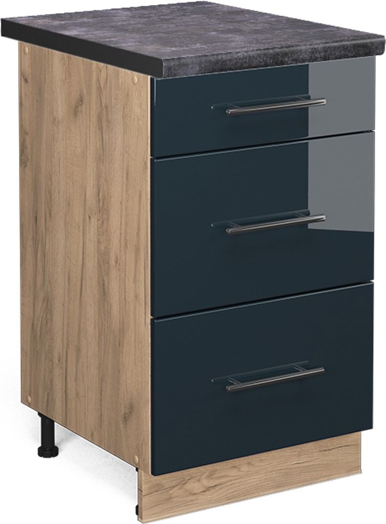 Küchenunterschrank Vicco Fame-Line Dunkelblau Hochglanz 50 cm , AP Anthrazit, Model 48873